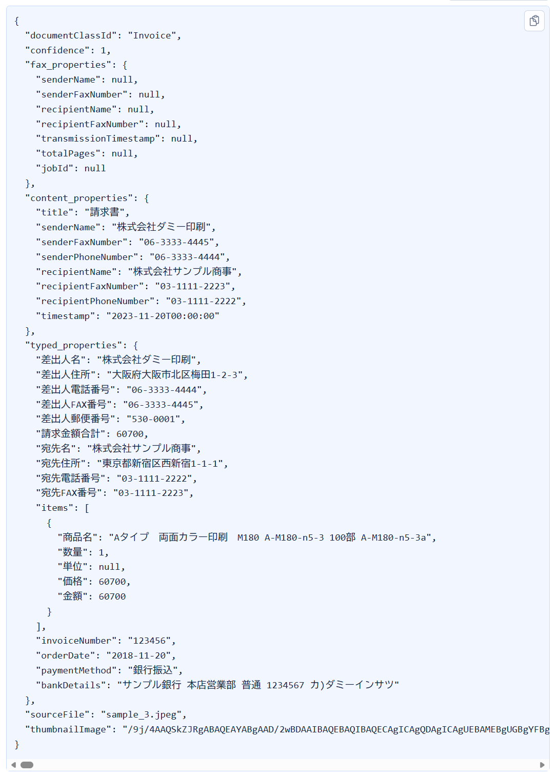 AIデータ抽出結果のJSONビュー
